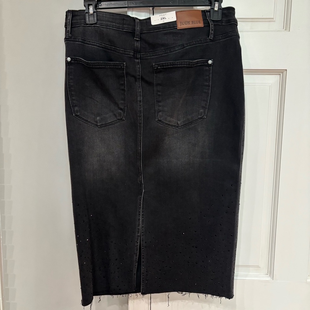 Judy Blue Black Denim Skirt with Rhinestones - Picture 4 of 5